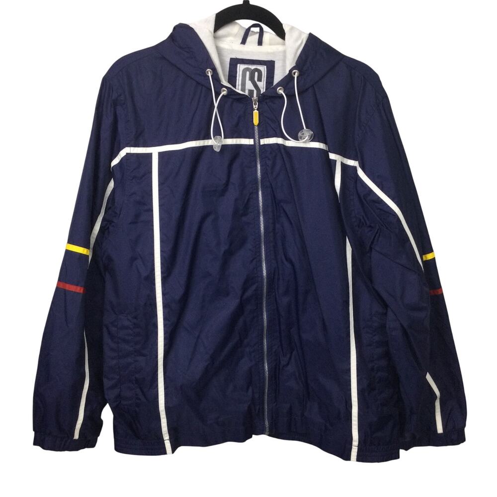 CS Signature VTG 90's Hooded Lined Windbreaker Nylon Navy Track Suit Jacket L